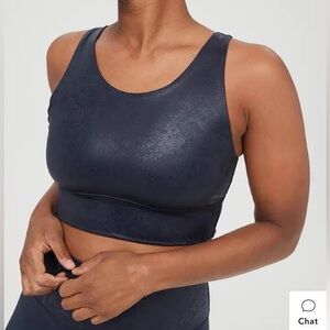 Offline by Aerie Hugger Sports Bra Faux Leather Crackle Steel Blue